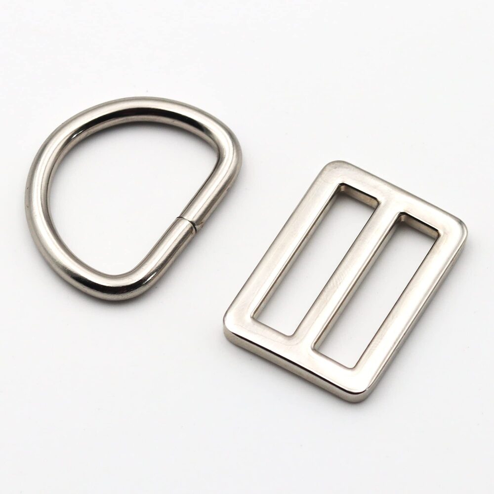2804 30 pcs Metal D Rings and 8 pcs Flat Metal Slide Buckle Belt